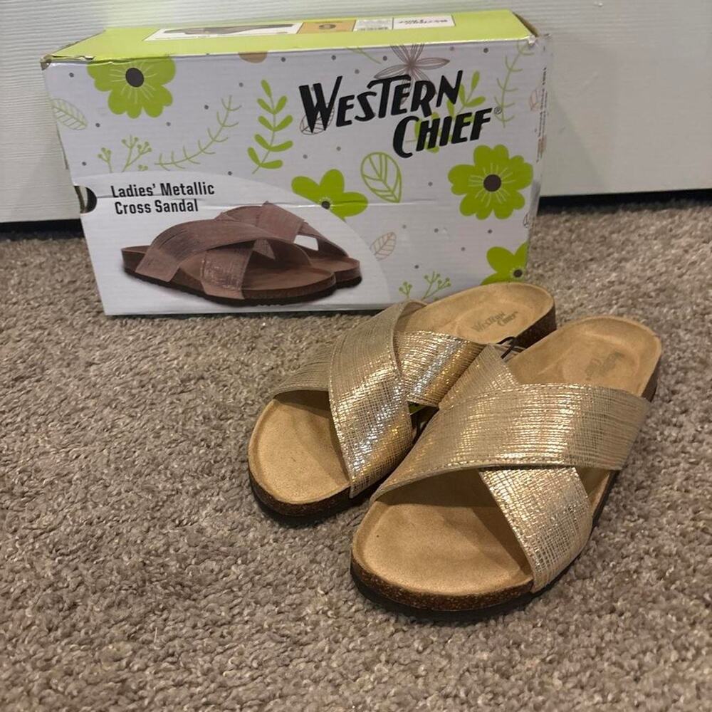 Western chief metallic gold sandals/6